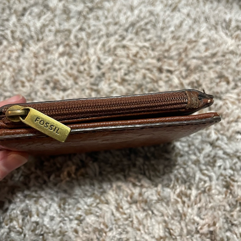 NEW FOSSIL JORI BAKED CLAY BROWN PYTHON PRINT, BIFOLD WALLET - Picture 3 of 12